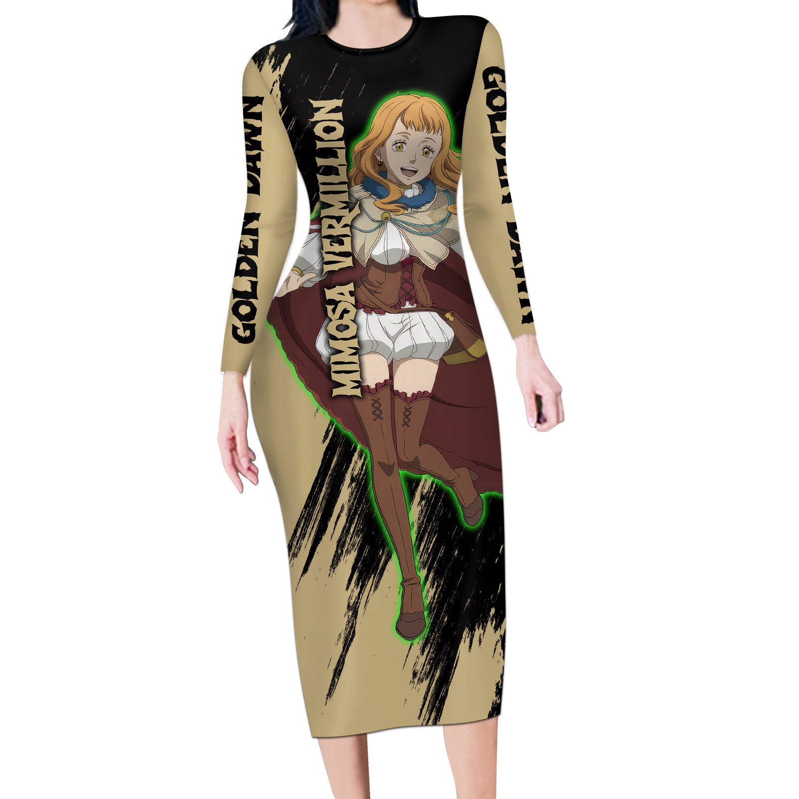 Mimosa Vermillion Long Sleeve Bodycon Dress Golden Dawn