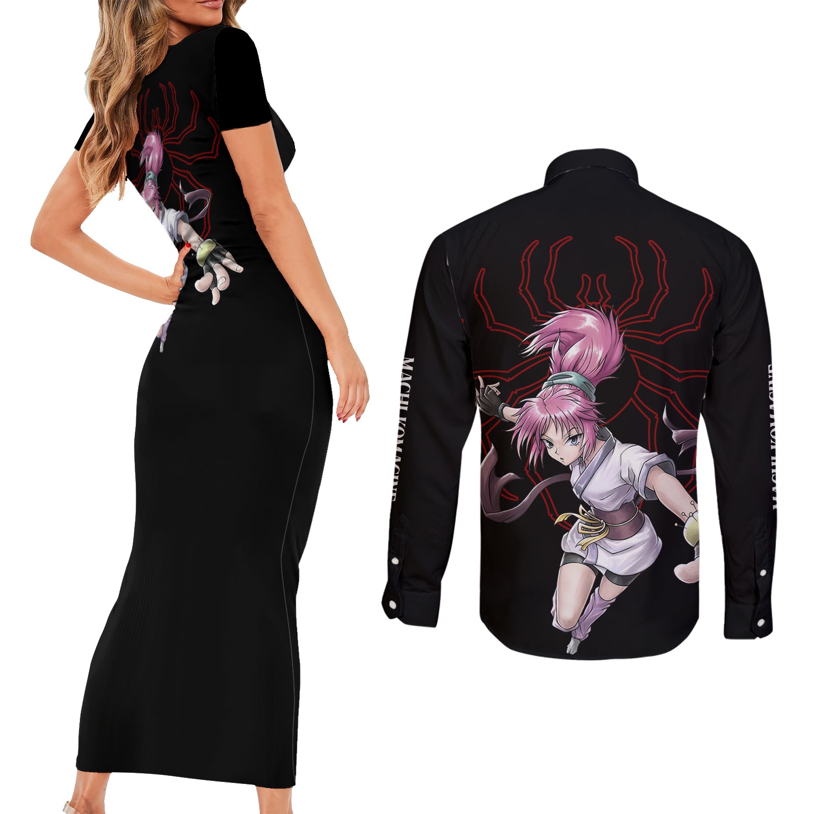 Machi Komacine Phantom Troupe Hunter X Hunter Couples Matching Short Sleeve Bodycon Dress and Long Sleeve Button Shirt Anime Style