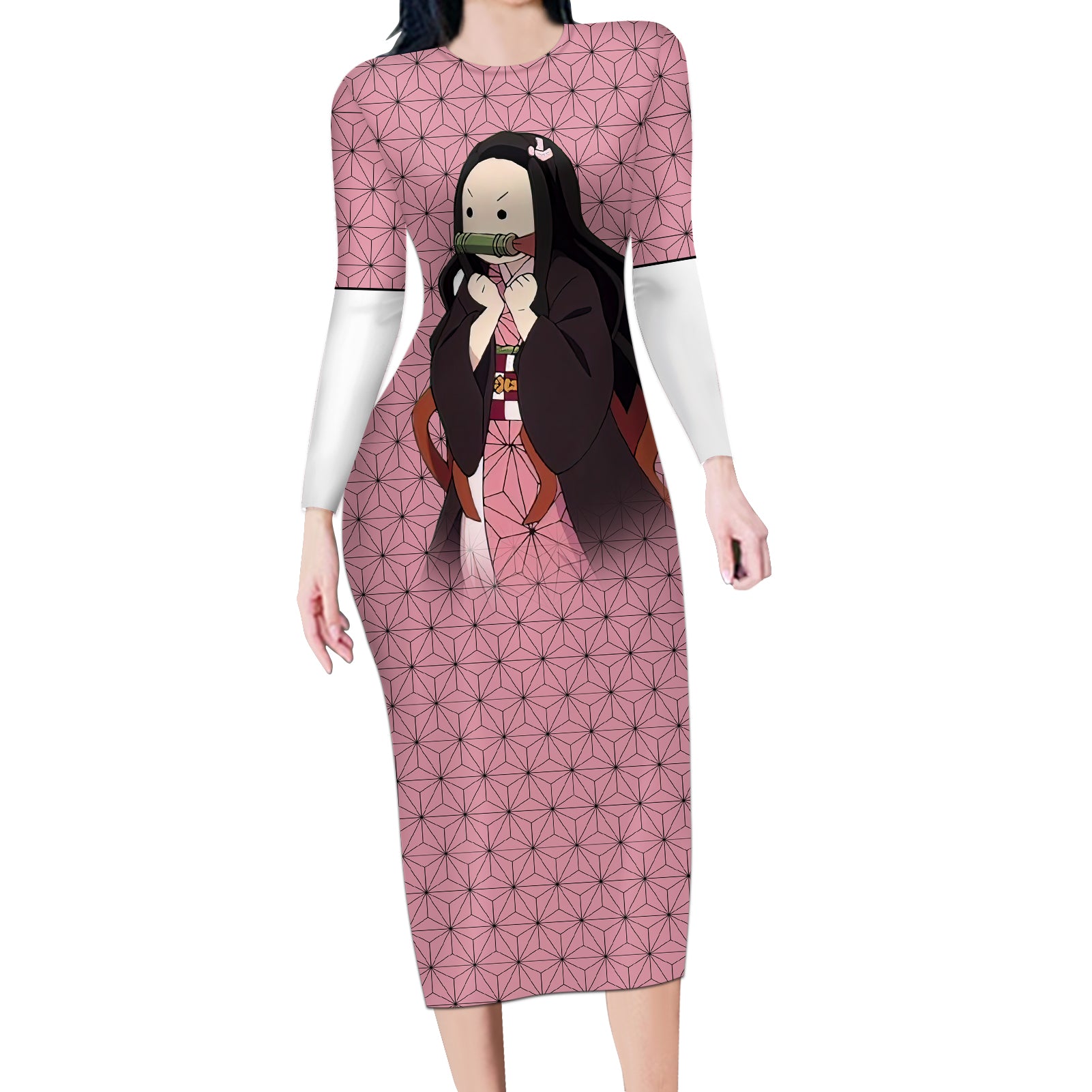 Kimetsu Nezuko Demon Slayer Long Sleeve Bodycon Dress Anime Funny Style