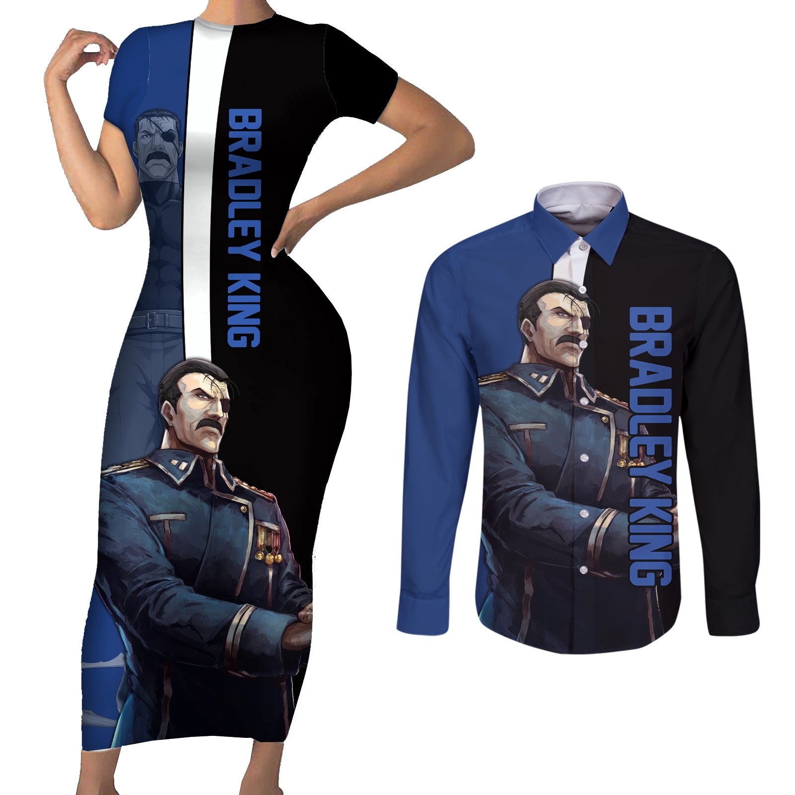 Bradley King - Fullmetal Alchemist Couples Matching Short Sleeve Bodycon Dress and Long Sleeve Button Shirt Anime Style