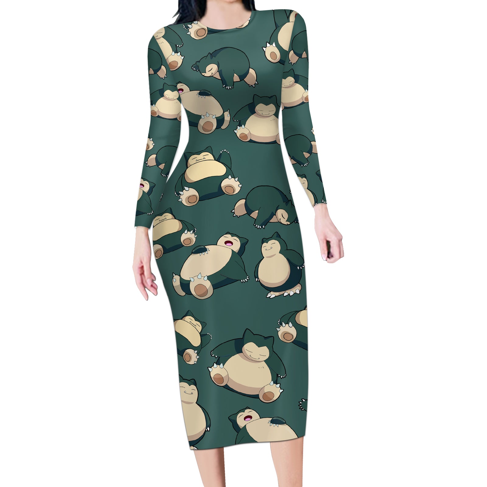 Snorlax Pattern Style Long Sleeve Bodycon Dress
