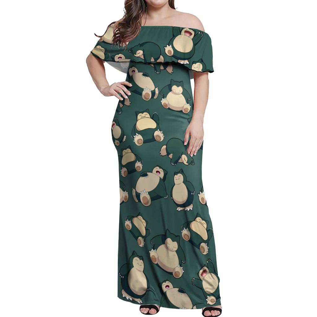Snorlax Pattern Style Off Shoulder Maxi Dress