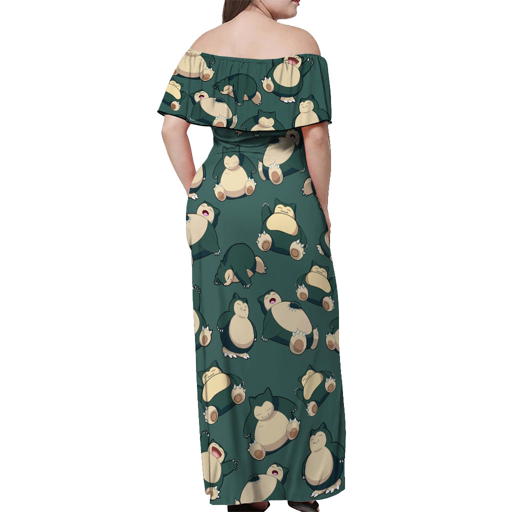 Snorlax Pattern Style Off Shoulder Maxi Dress