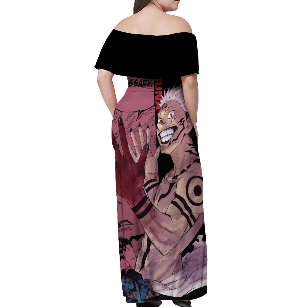 Ryoumen Sukuna Jujutsu Kaisen Manga Style Off Shoulder Maxi Dress