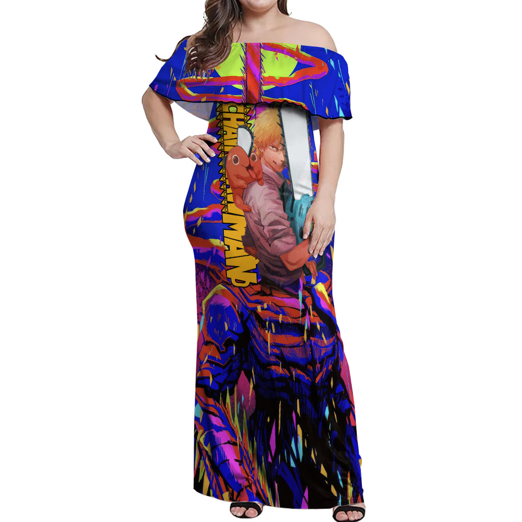 Denji Off Shoulder Maxi Dress Chainsaw Man