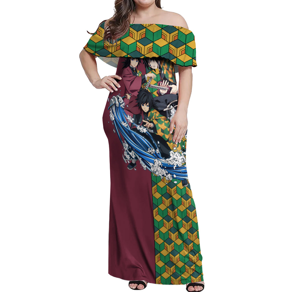 Giyu Off Shoulder Maxi Dress Demon Slayer