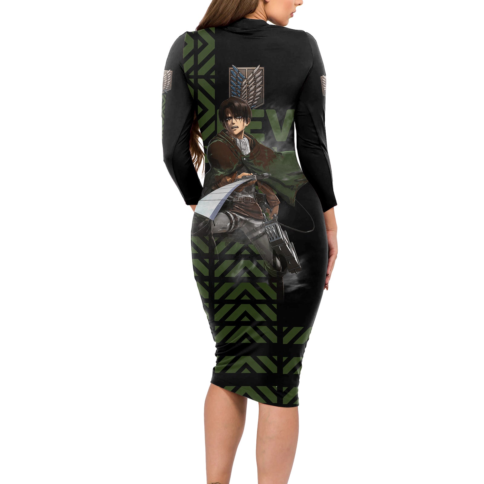 Levi Ackerman - Attack On Titan Long Sleeve Bodycon Dress Anime Style