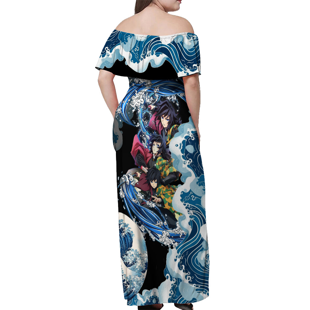 Tomioka Giyuu - Demon Slayer Off Shoulder Maxi Dress Anime Japan Style
