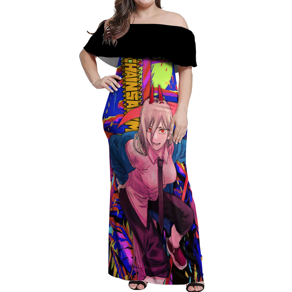 Power Chansaw Man Off Shoulder Maxi Dress