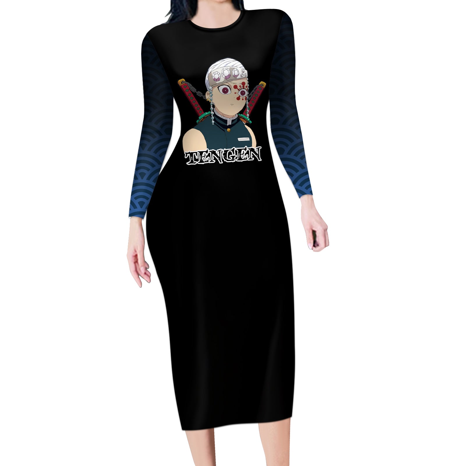 Tengen Uzui Funny Face Long Sleeve Bodycon Dress Demon Slayer