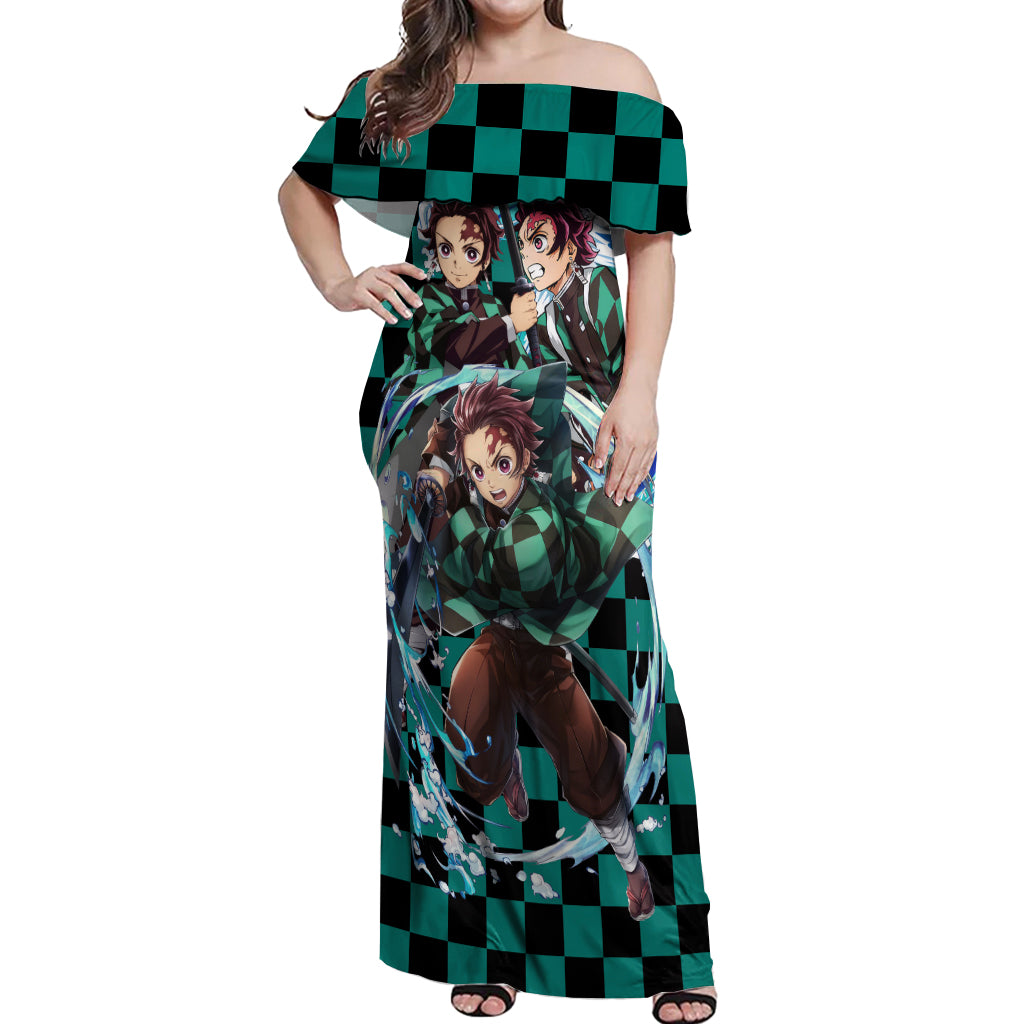 Kamado Tanjro Off Shoulder Maxi Dress Demon Slayer