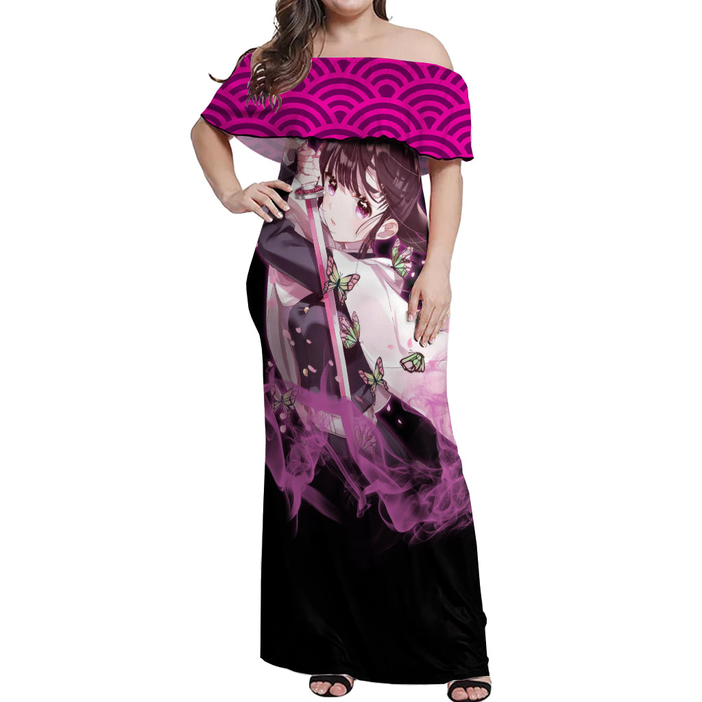Kanao Tsuyuri Off Shoulder Maxi Dress Demon Slayer