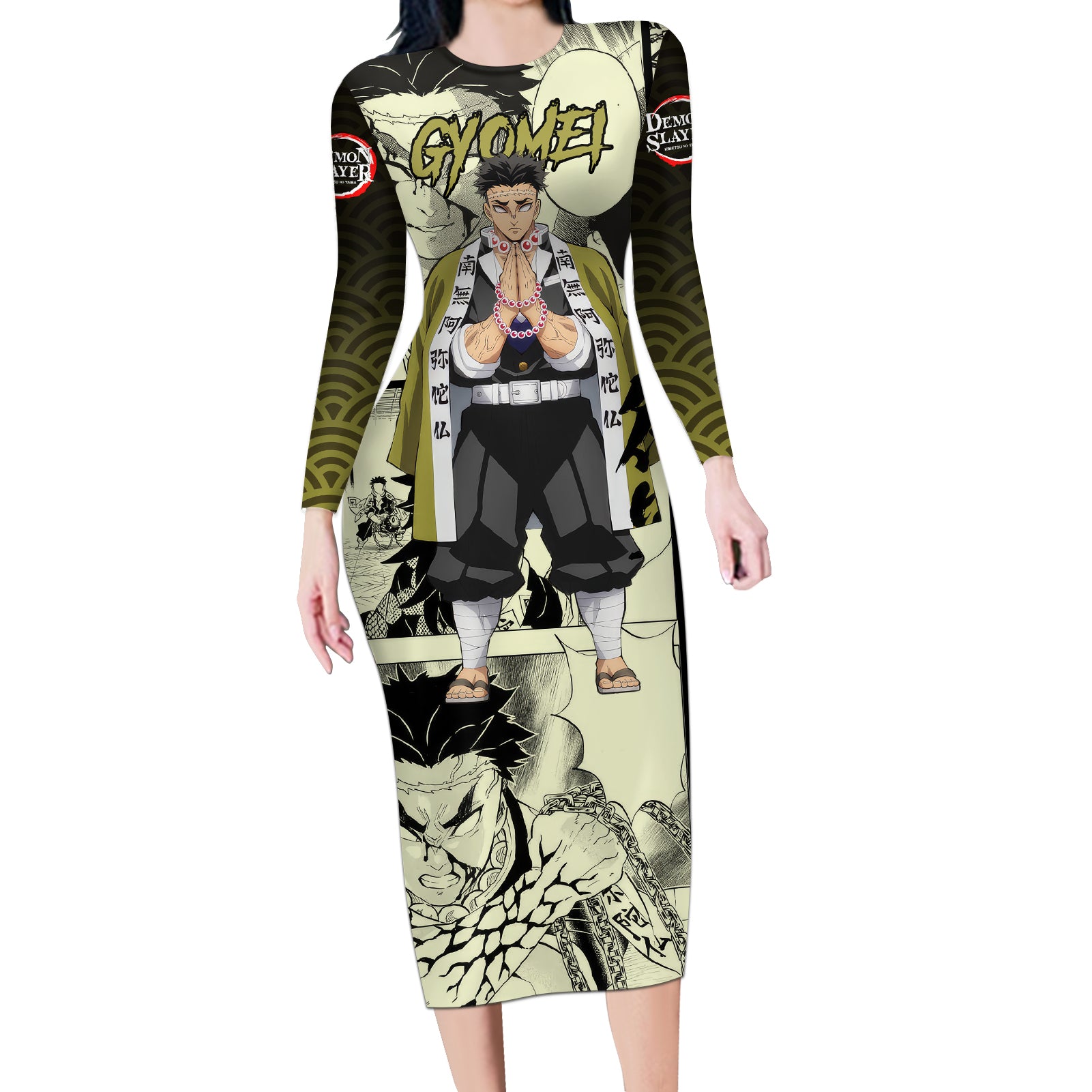 Gyomei Himejima Demon Slayer Long Sleeve Bodycon Dress Anime Mix Manga Style