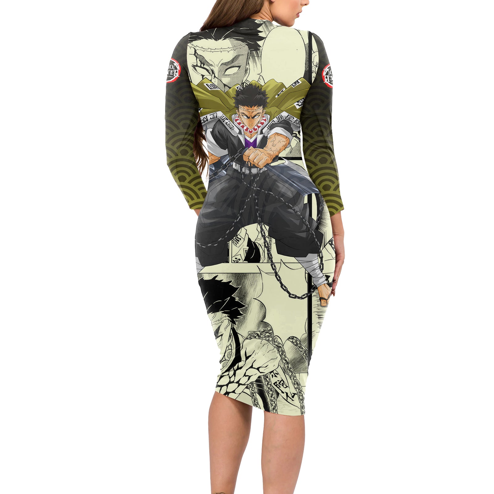Gyomei Himejima Demon Slayer Long Sleeve Bodycon Dress Anime Mix Manga Style