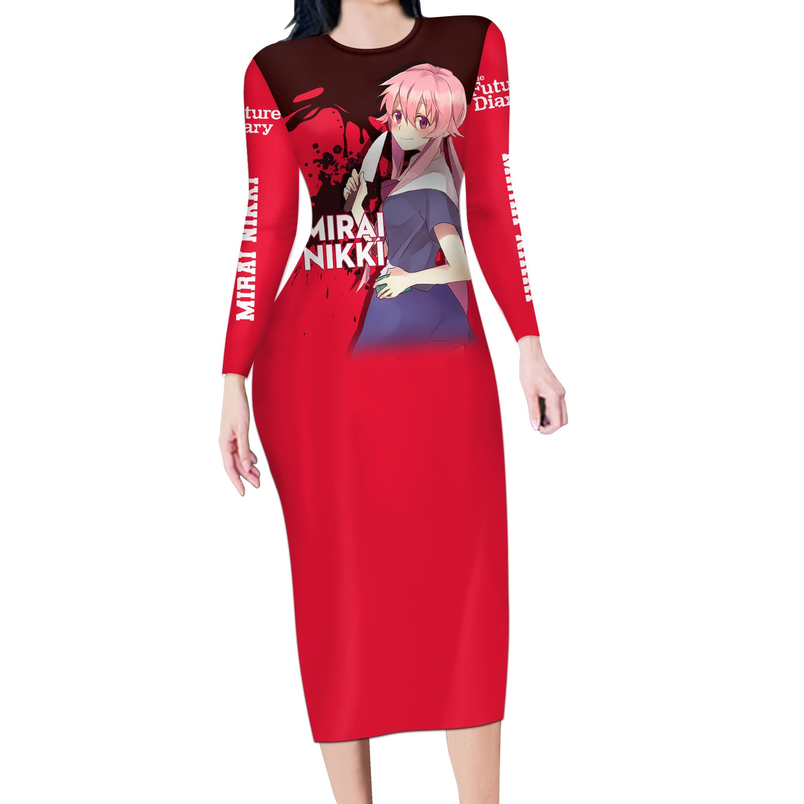 Yuno Gasai Future Diary Mirai Nikki Long Sleeve Bodycon Dress Anime Style