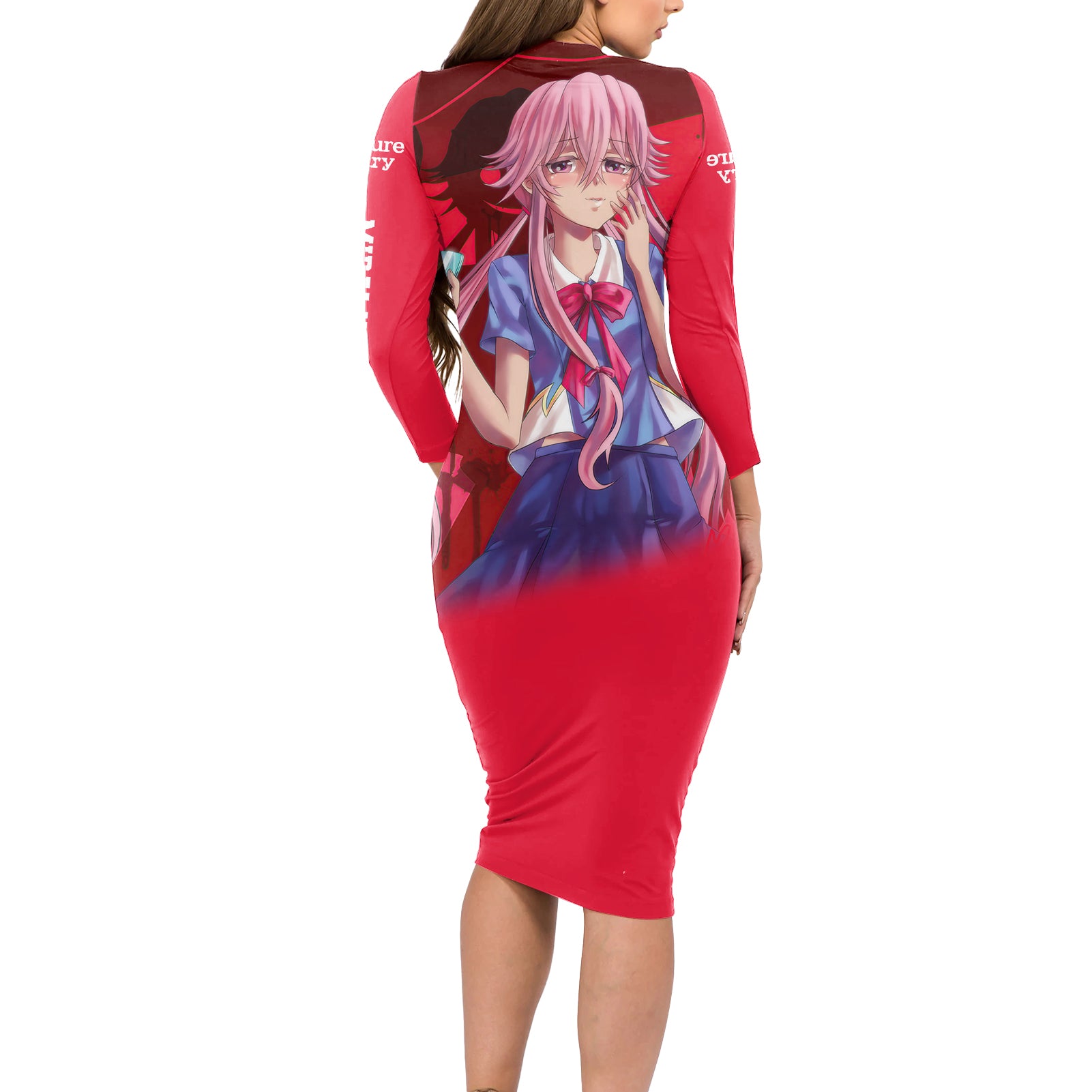 Yuno Gasai Future Diary Mirai Nikki Long Sleeve Bodycon Dress Anime Style