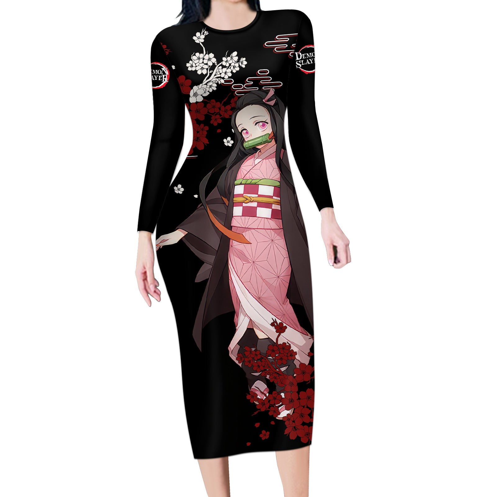 Nezuko Kamado Hoodie Demon Slayer Long Sleeve Bodycon Dress
