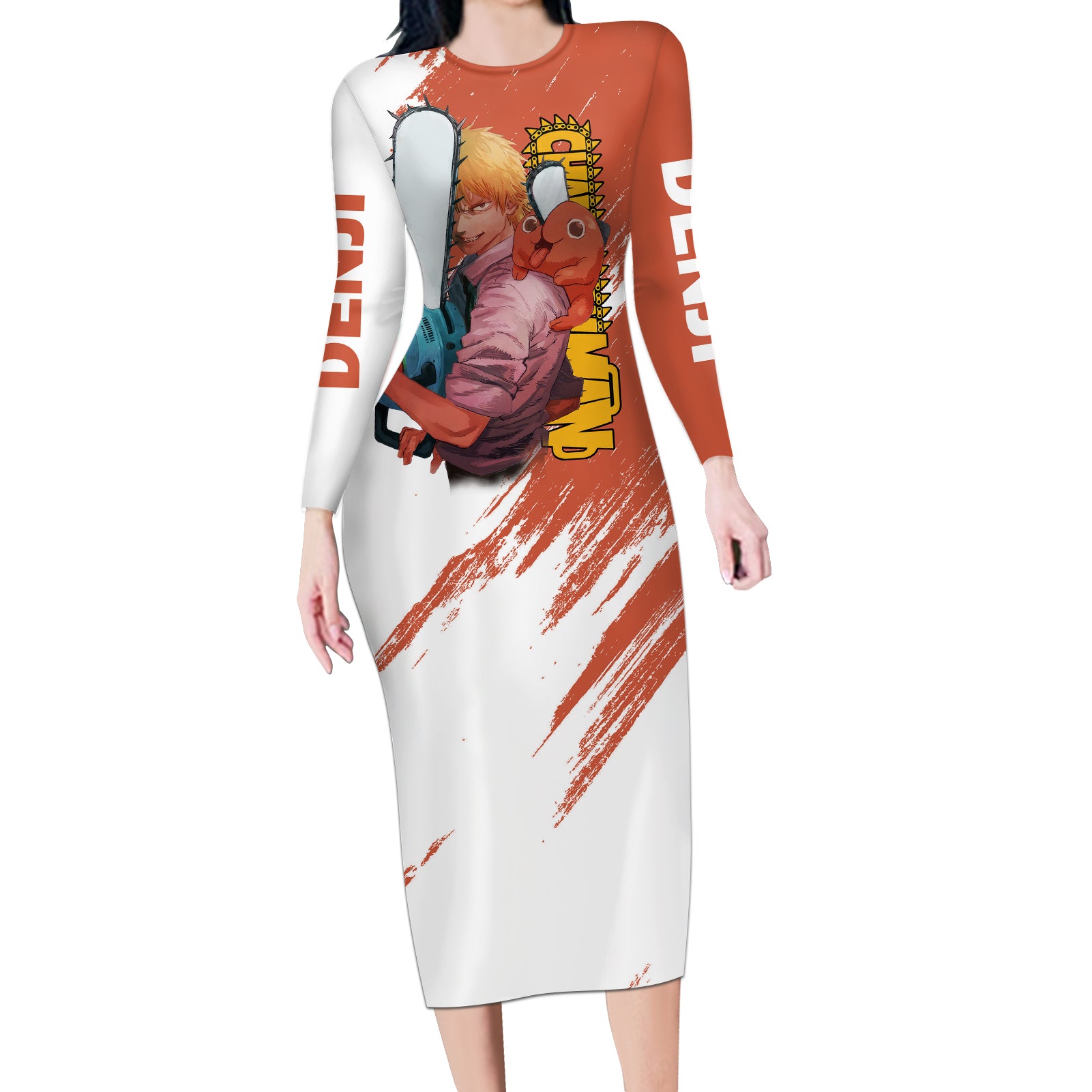 Denji Long Sleeve Bodycon Dress Chainsaw Man