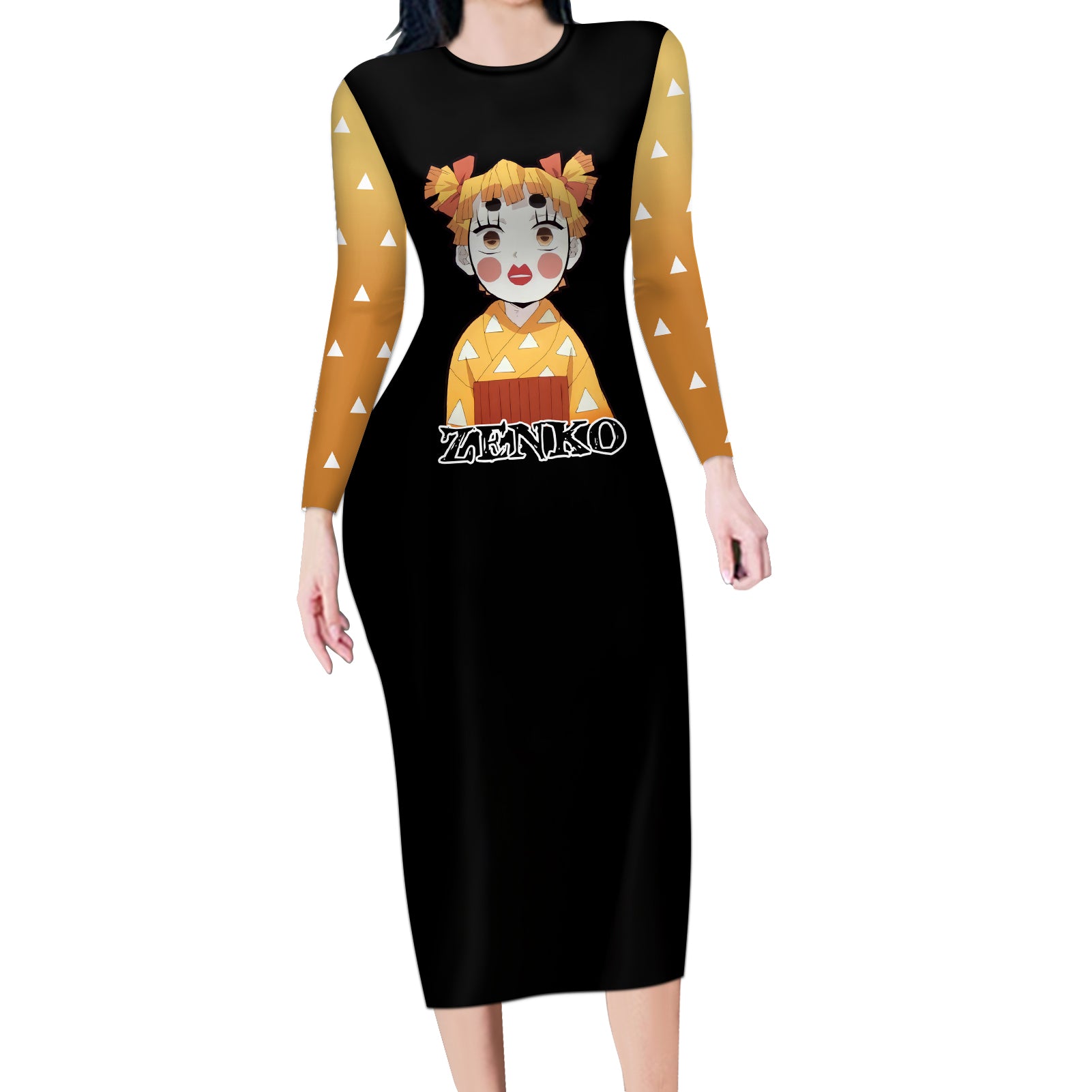 Zenitsu Zenko Demon Slayer Long Sleeve Bodycon Dress Funny Face