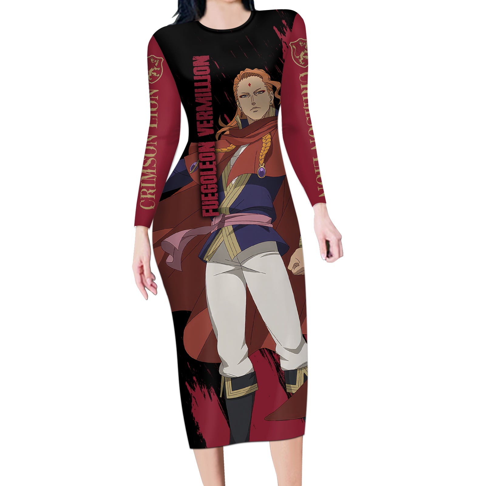Crimson Lion Fuegoleon Vermillion Long Sleeve Bodycon Dress Black Clover