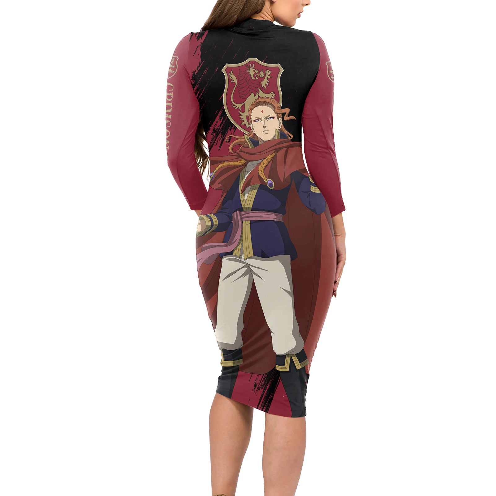 Crimson Lion Fuegoleon Vermillion Long Sleeve Bodycon Dress Black Clover