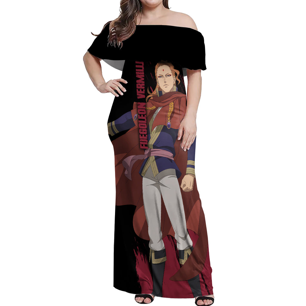 Crimson Lion Fuegoleon Vermillion Off Shoulder Maxi Dress Black Clover