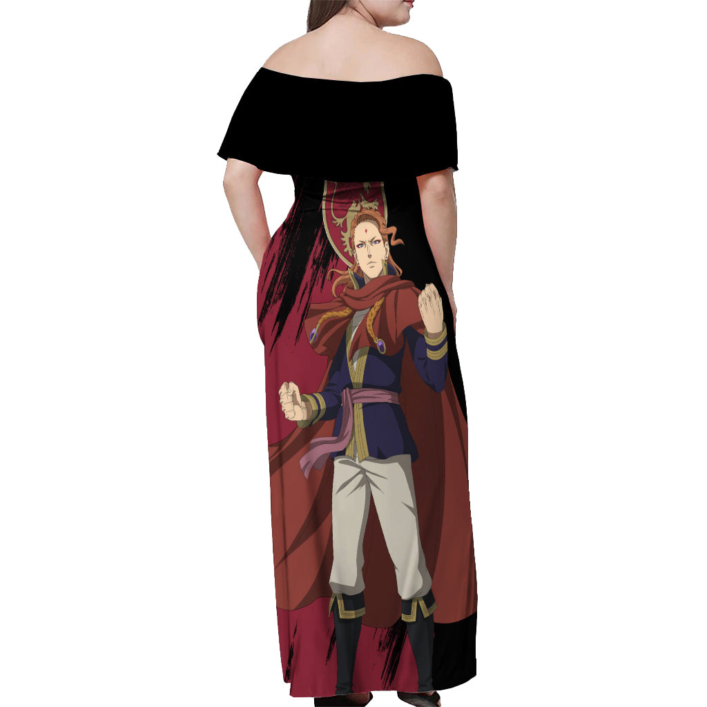 Crimson Lion Fuegoleon Vermillion Off Shoulder Maxi Dress Black Clover