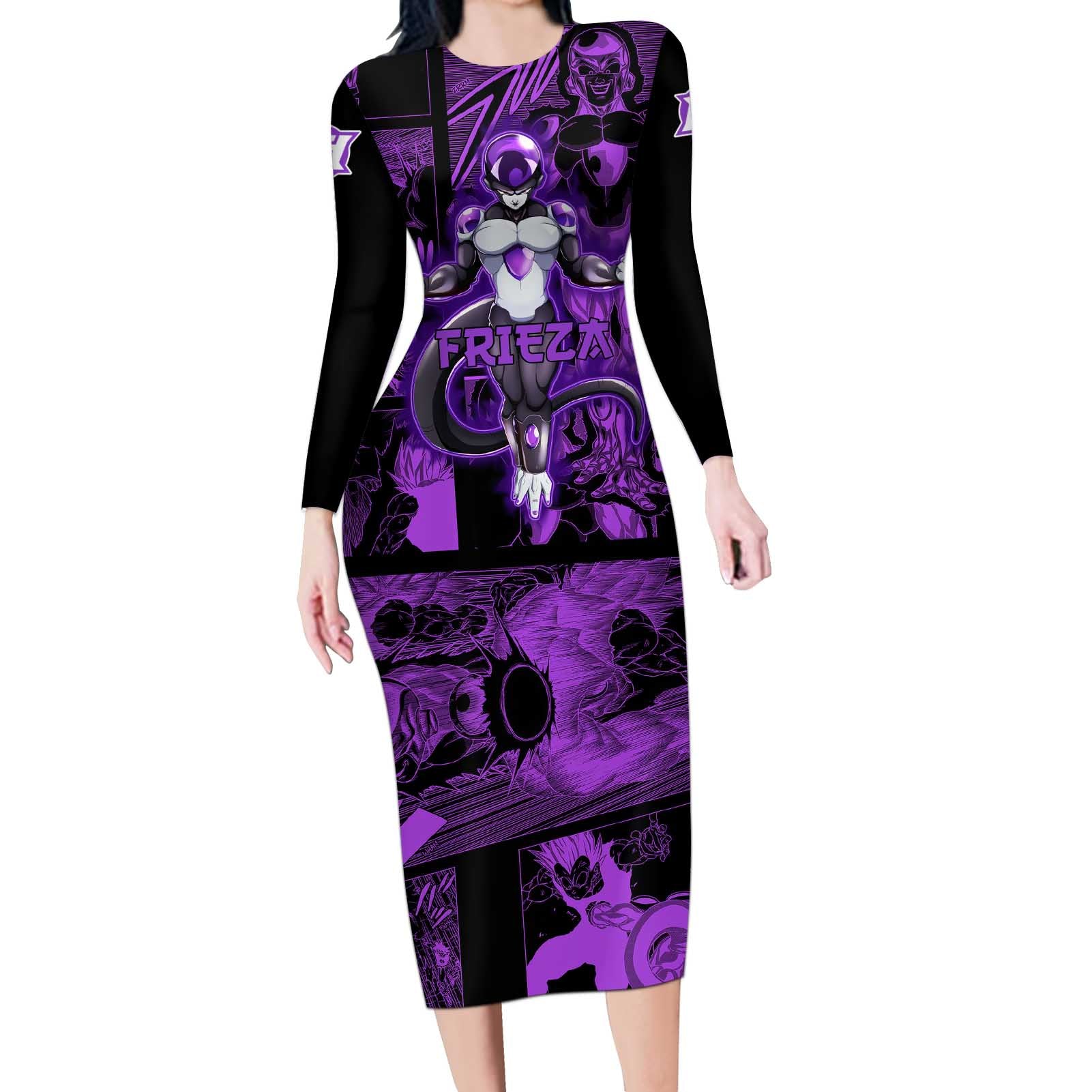 Frieza - Dragon Ball Long Sleeve Bodycon Dress Pattern Anime Mix Manga Style