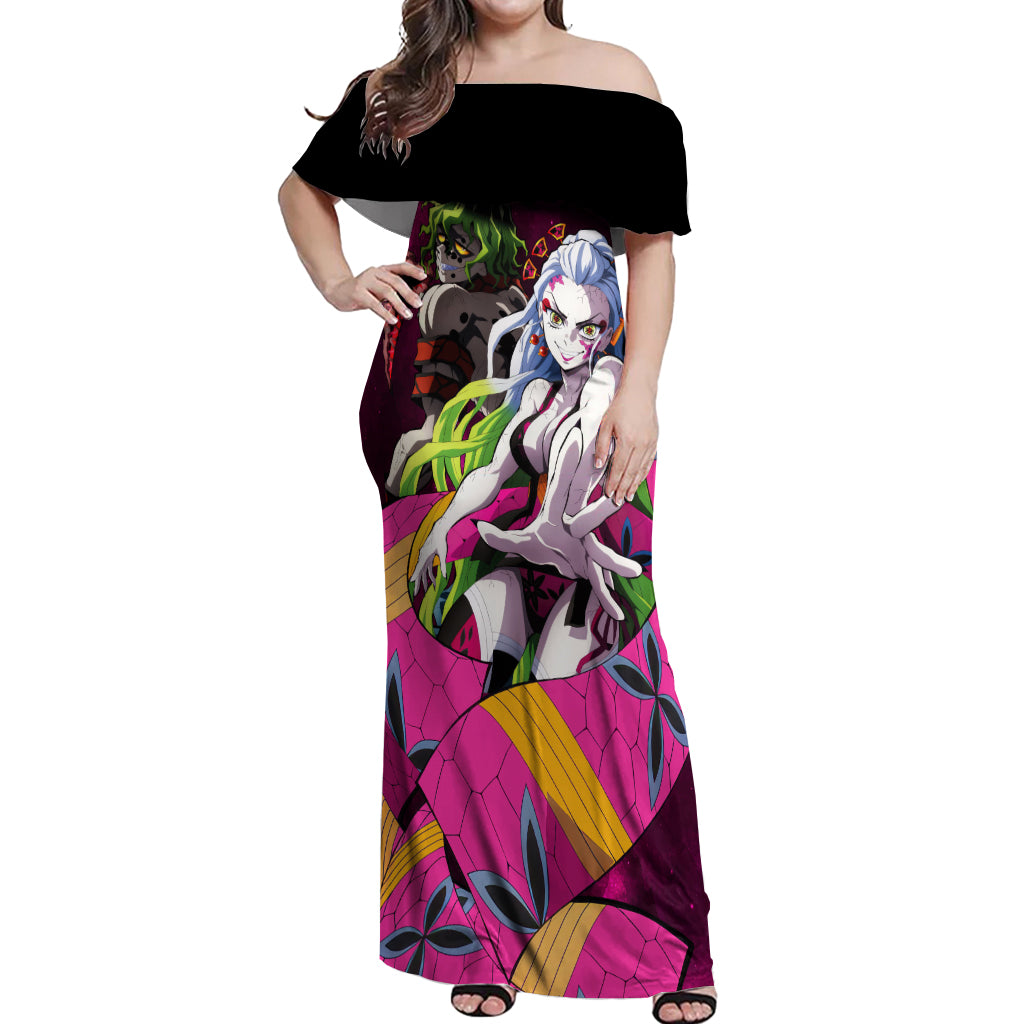 Gyutaro and Daki Off Shoulder Maxi Dress