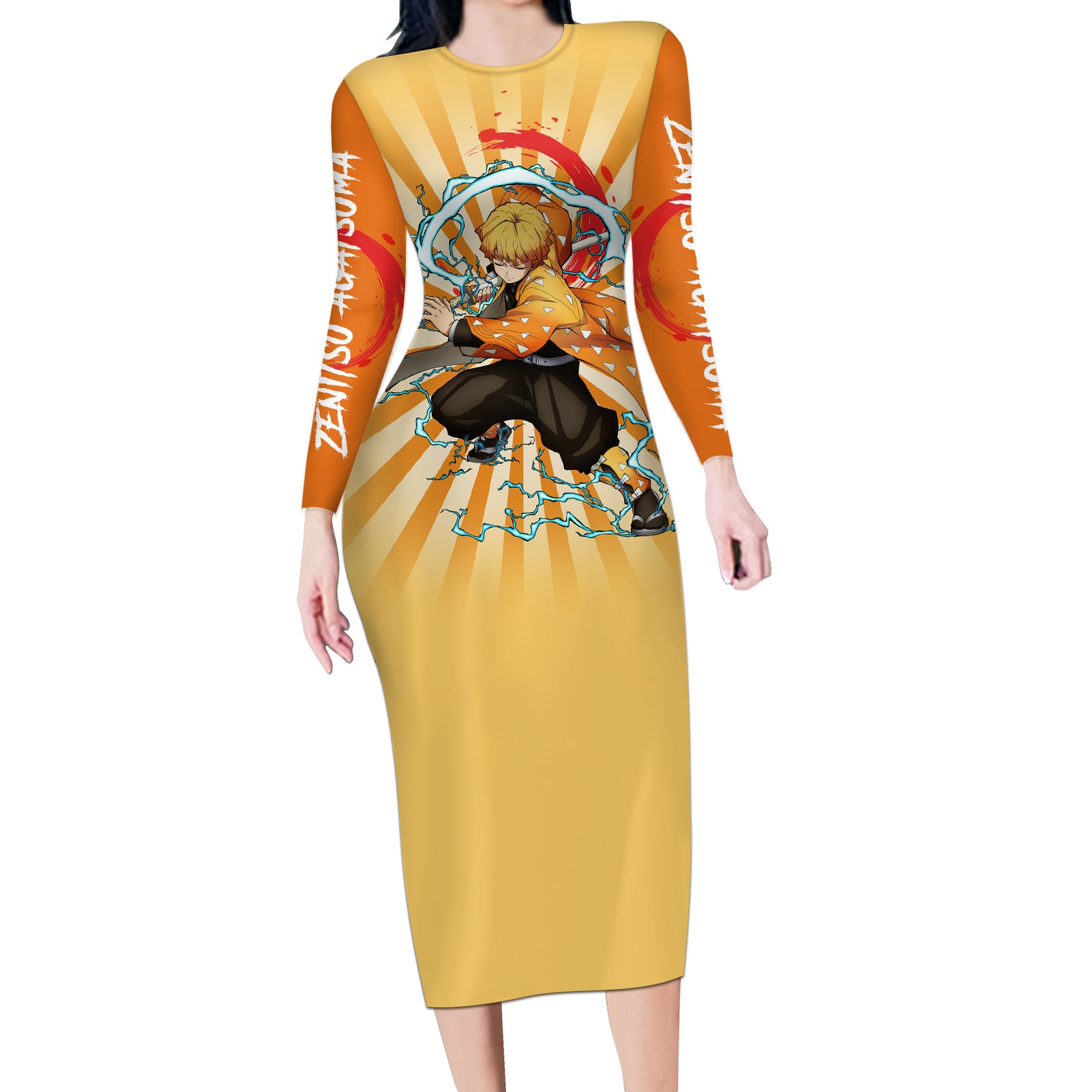 Zenitsu Agatsuma Long Sleeve Bodycon Dress Demon Slayer