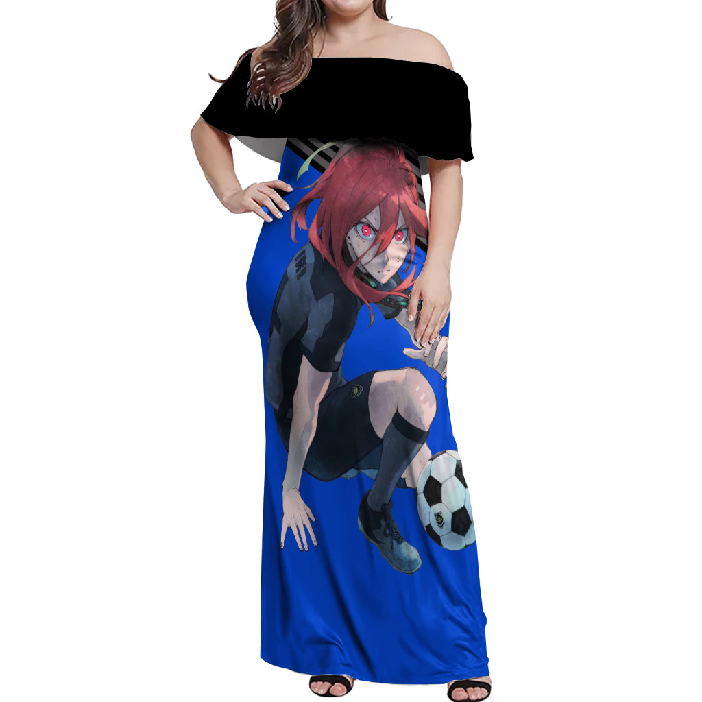 Hyoma Chigiri Blue Lock Off Shoulder Maxi Dress Anime Style