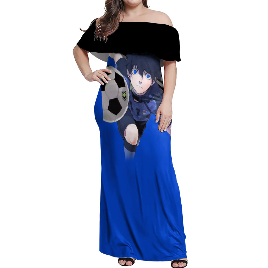 Yoichi Isagi Blue Lock Off Shoulder Maxi Dress Anime Style