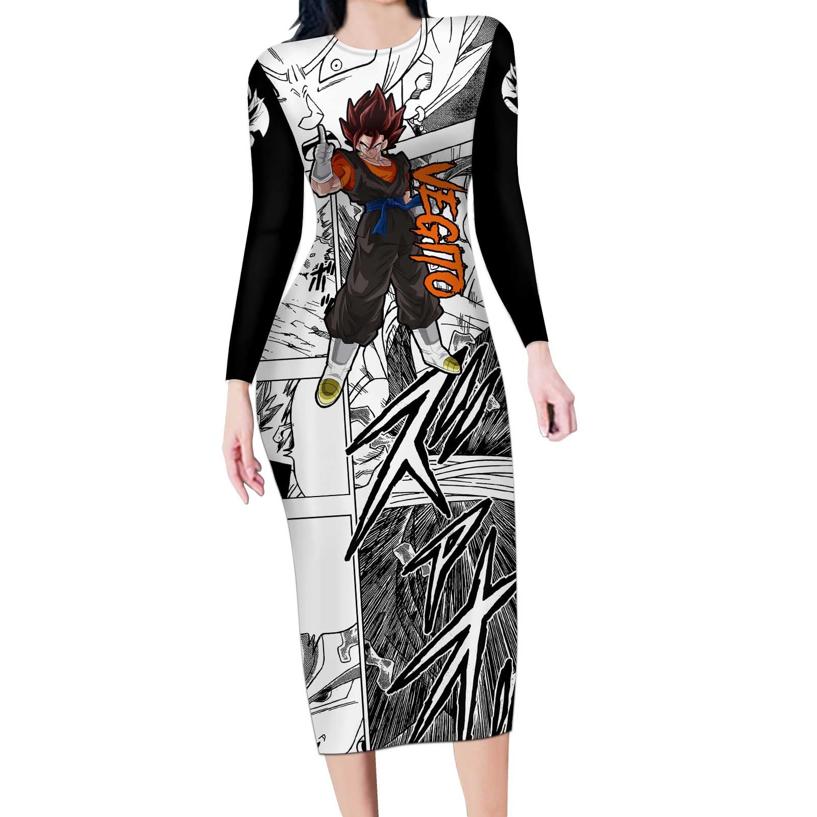 Vegito - Dragon Ball Long Sleeve Bodycon Dress Anime Mix Manga Style