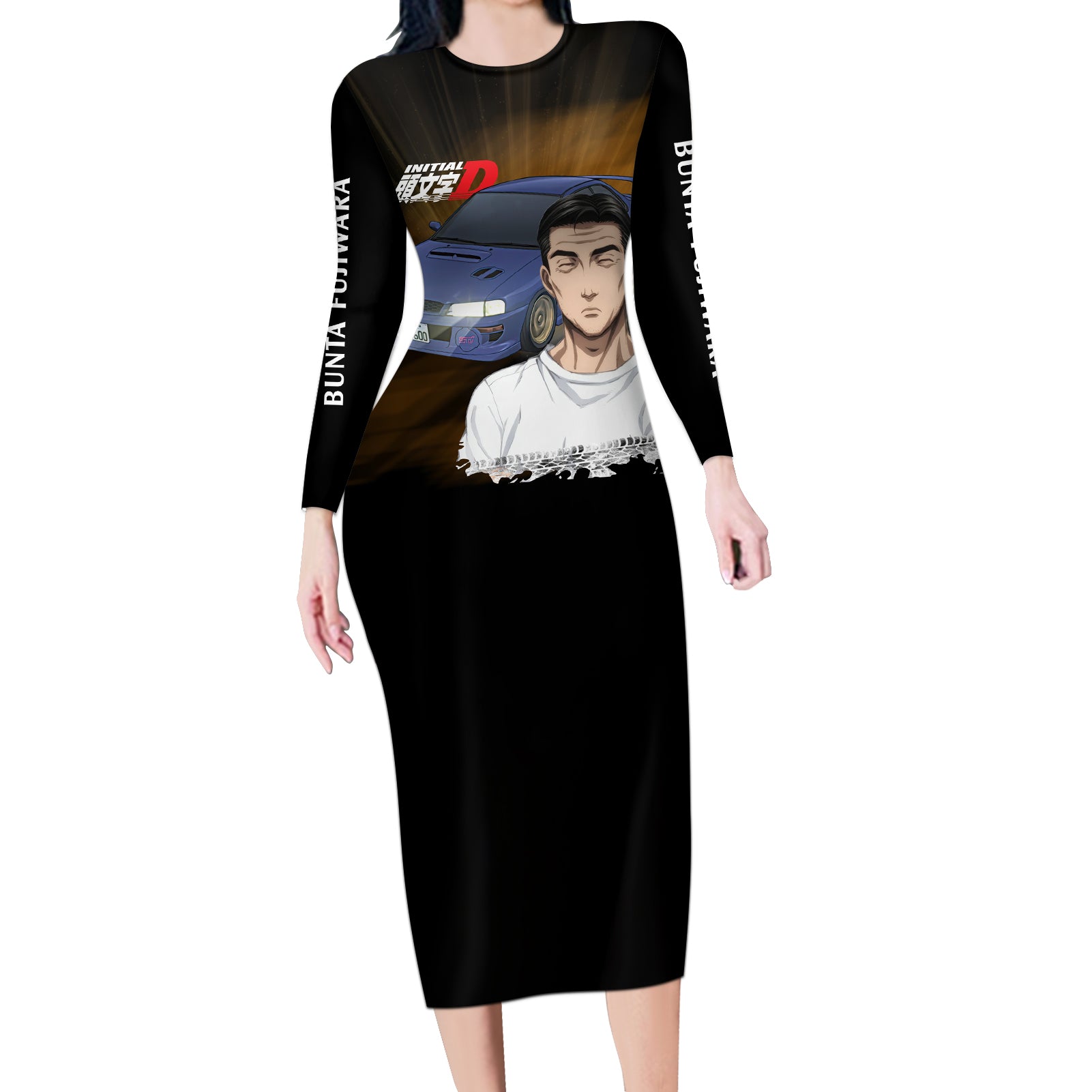 Bunta Fujiwara Initial D Long Sleeve Bodycon Dress Manga Mix Anime Style