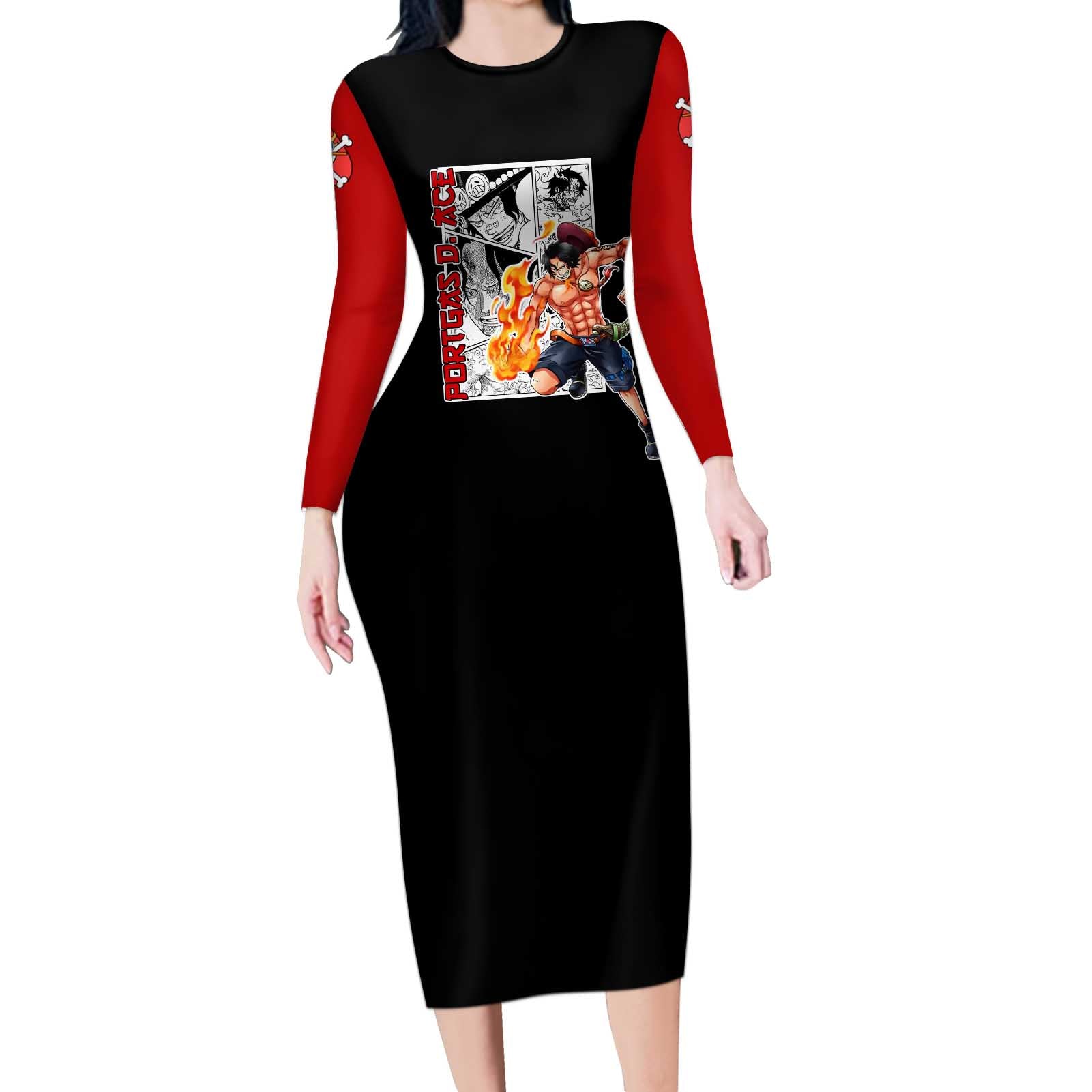 Portgas D.Ace - One Piece Long Sleeve Bodycon Dress Anime Mix Manga Style