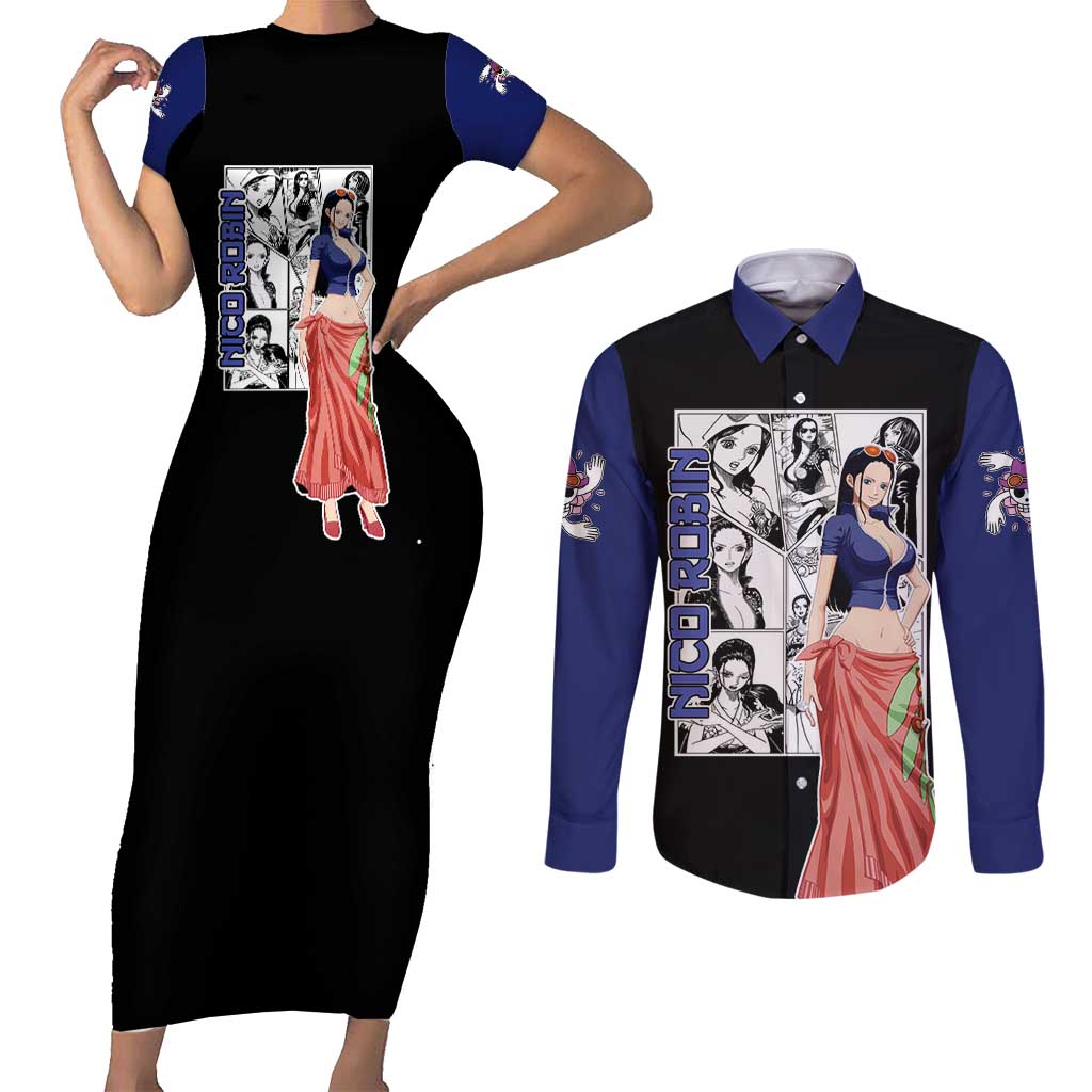 Nico Robin - One Piece Couples Matching Short Sleeve Bodycon Dress and Long Sleeve Button Shirt Anime Mix Manga Style