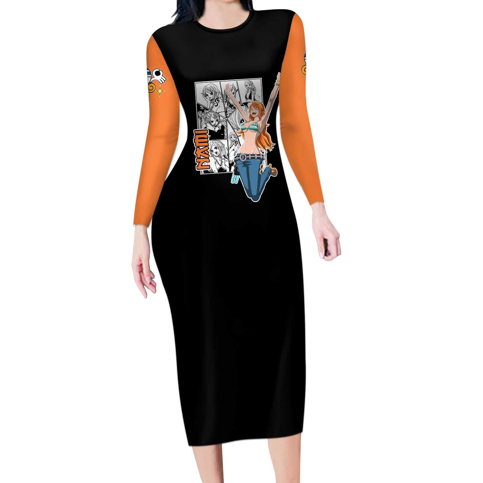 Nami - One Piece Long Sleeve Bodycon Dress Anime Mix Manga Style