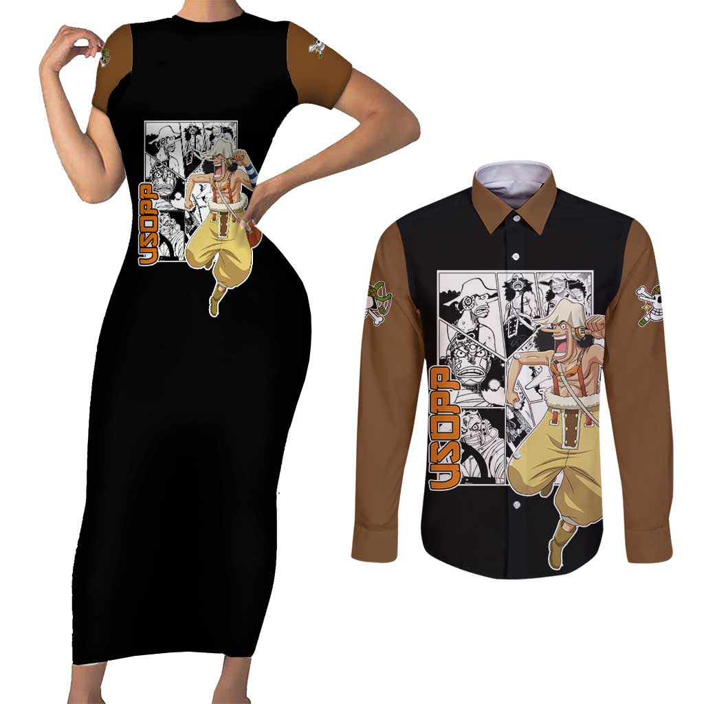 Usopp - One Piece Couples Matching Short Sleeve Bodycon Dress and Long Sleeve Button Shirt Anime Mix Manga Style