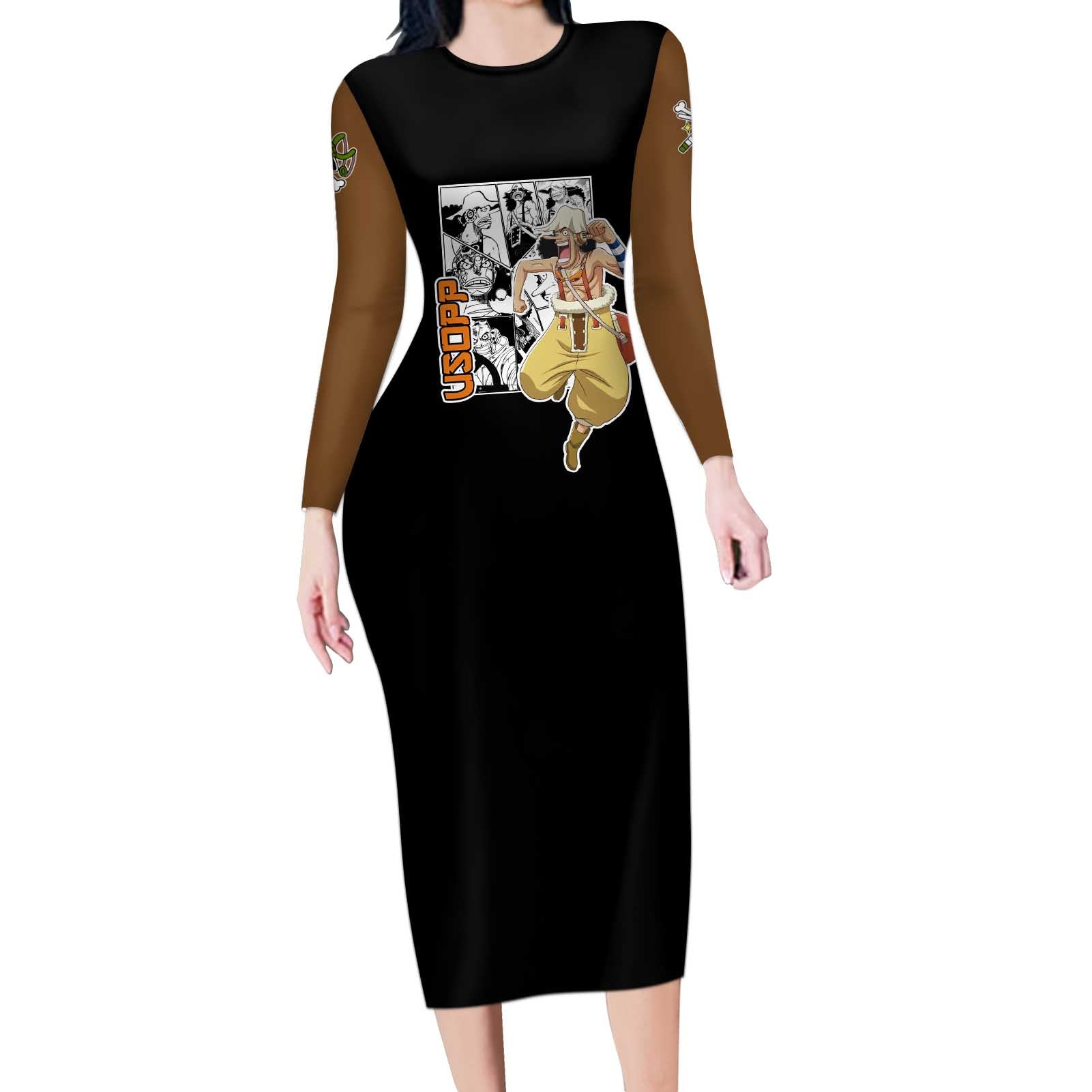 Usopp - One Piece Long Sleeve Bodycon Dress Anime Mix Manga Style