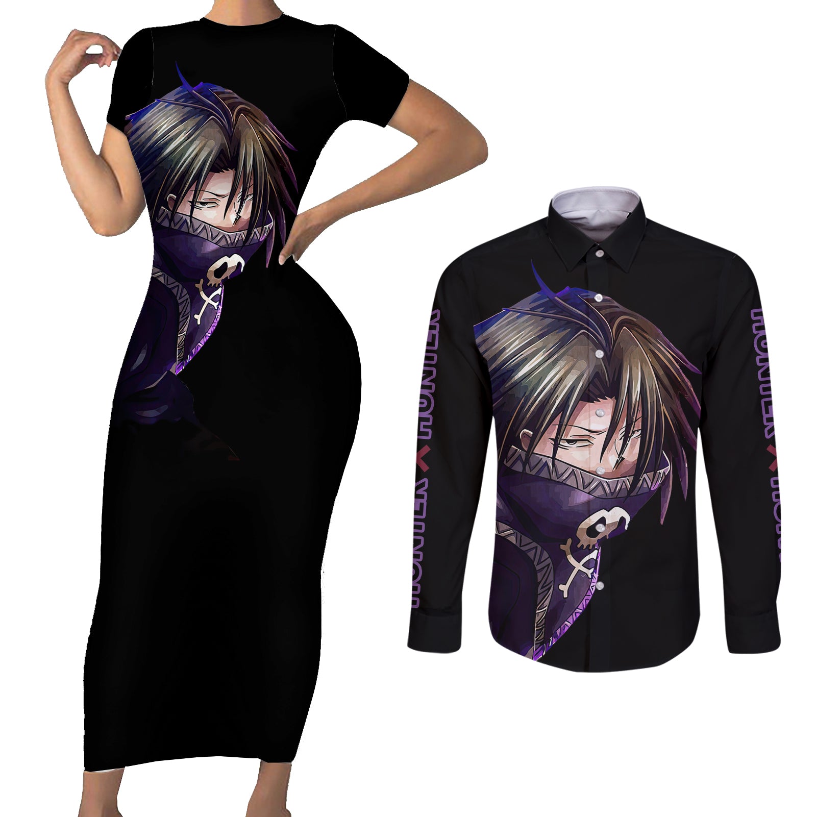 Feitan Portor Hunter X Hunter Couples Matching Short Sleeve Bodycon Dress and Long Sleeve Button Shirt Anime Style