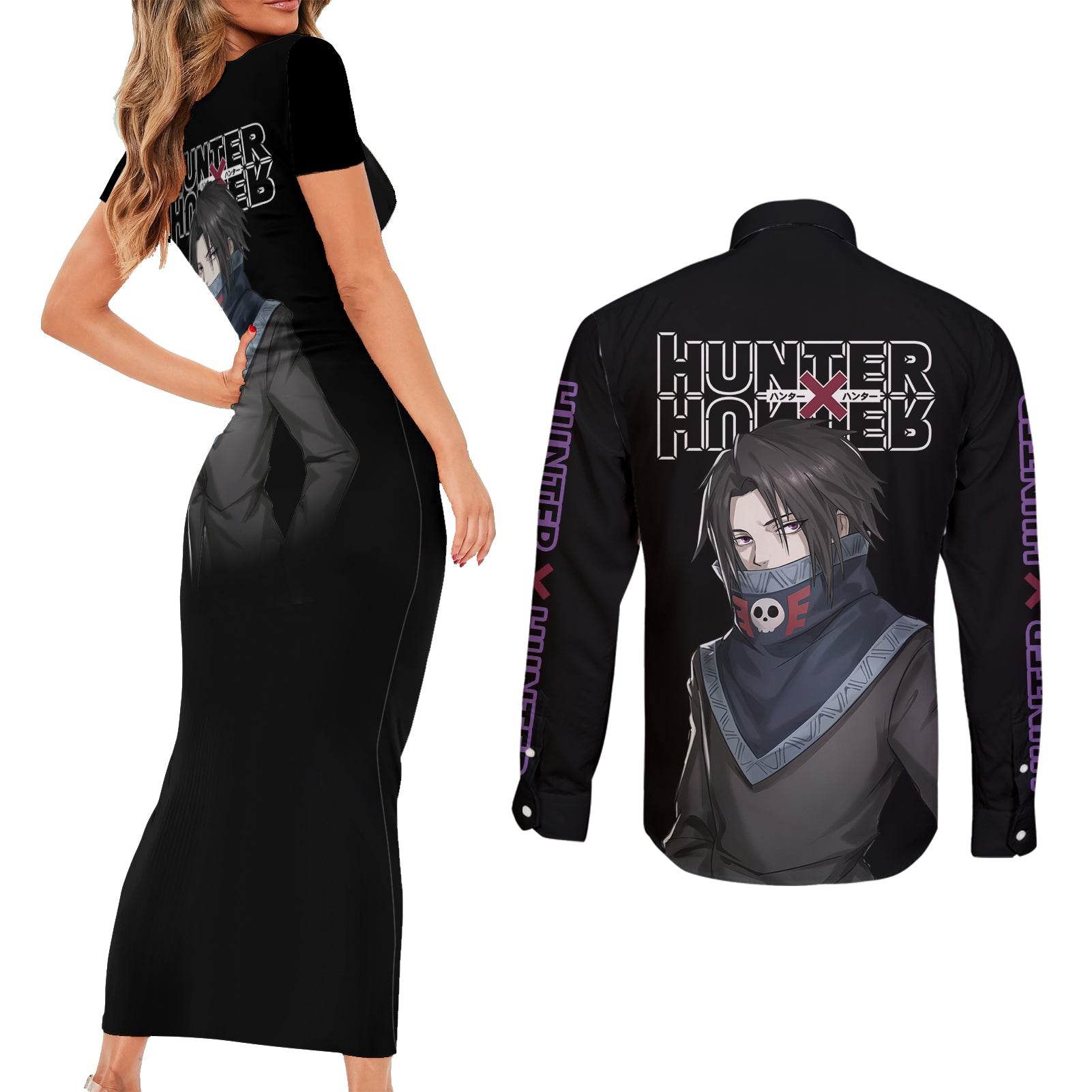 Feitan Portor Hunter X Hunter Couples Matching Short Sleeve Bodycon Dress and Long Sleeve Button Shirt Anime Style
