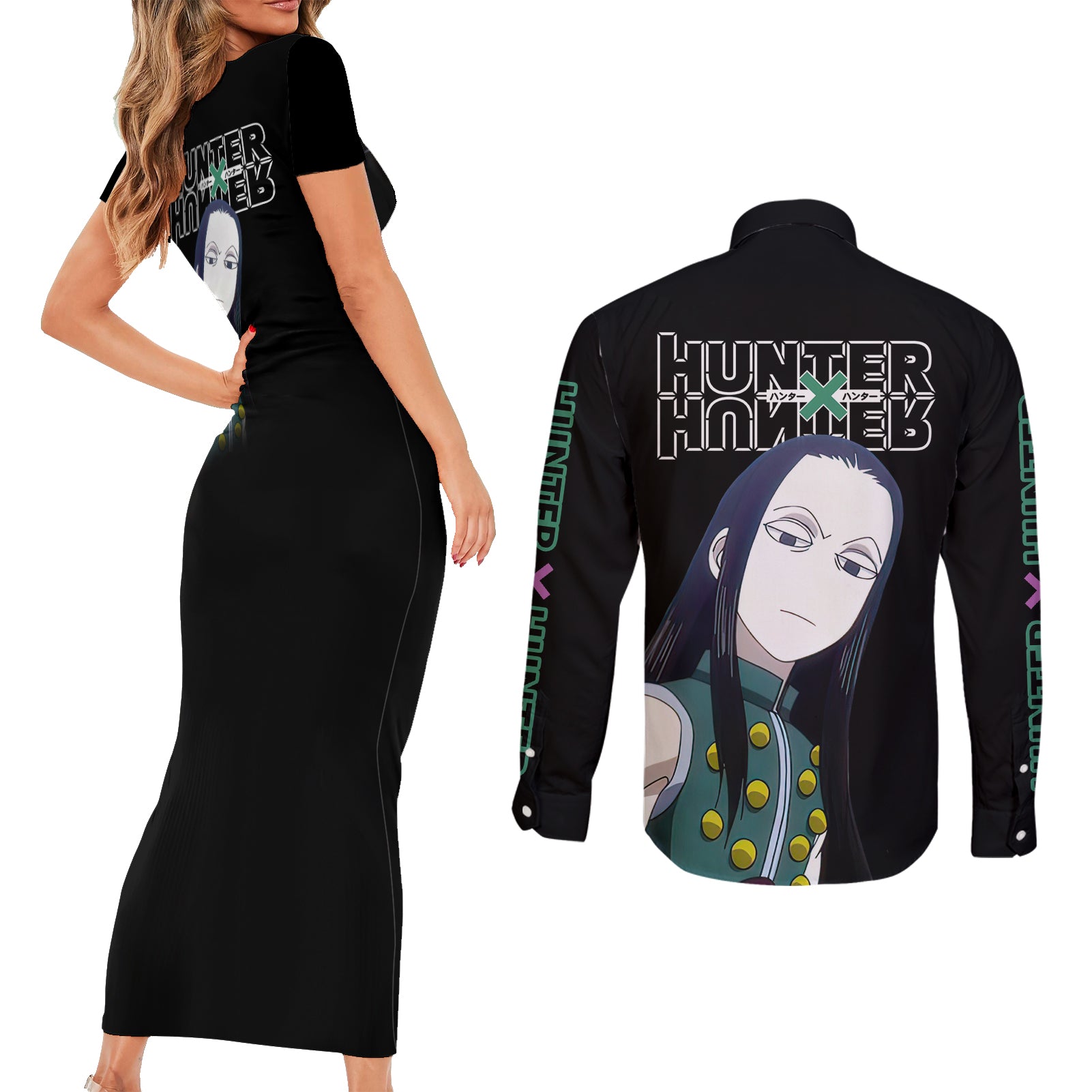 Illumi Zoldyck Hunter X Hunter Couples Matching Short Sleeve Bodycon Dress and Long Sleeve Button Shirt Anime Style