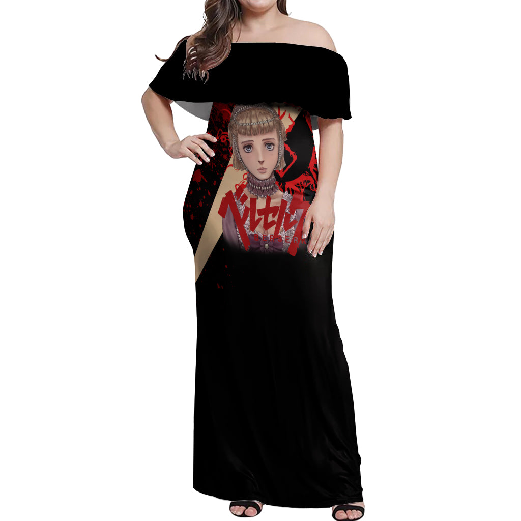 Farnese de Vandimion Berserk Off Shoulder Maxi Dress Black Blood Style