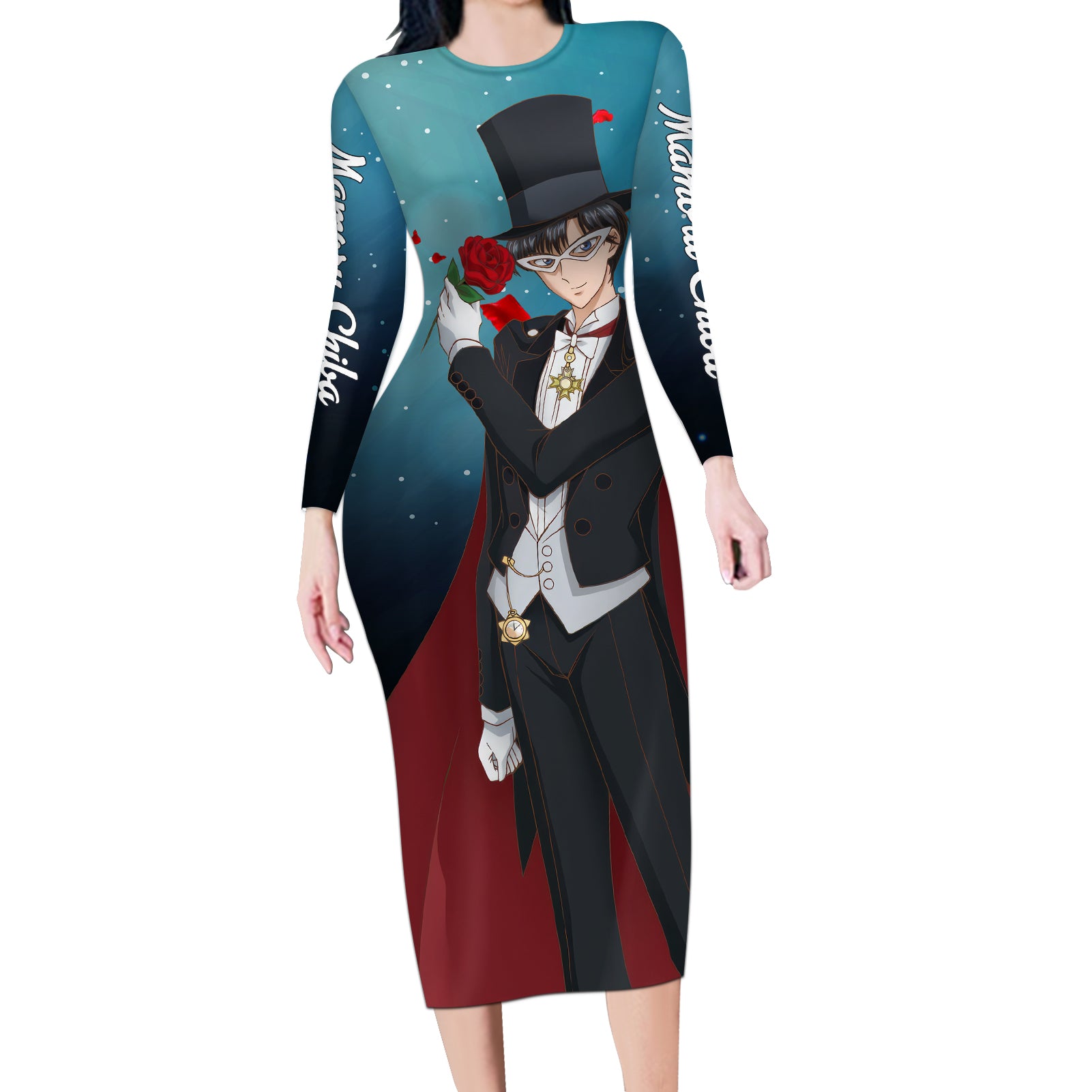 Tuxedo Anime Long Sleeve Bodycon Dress