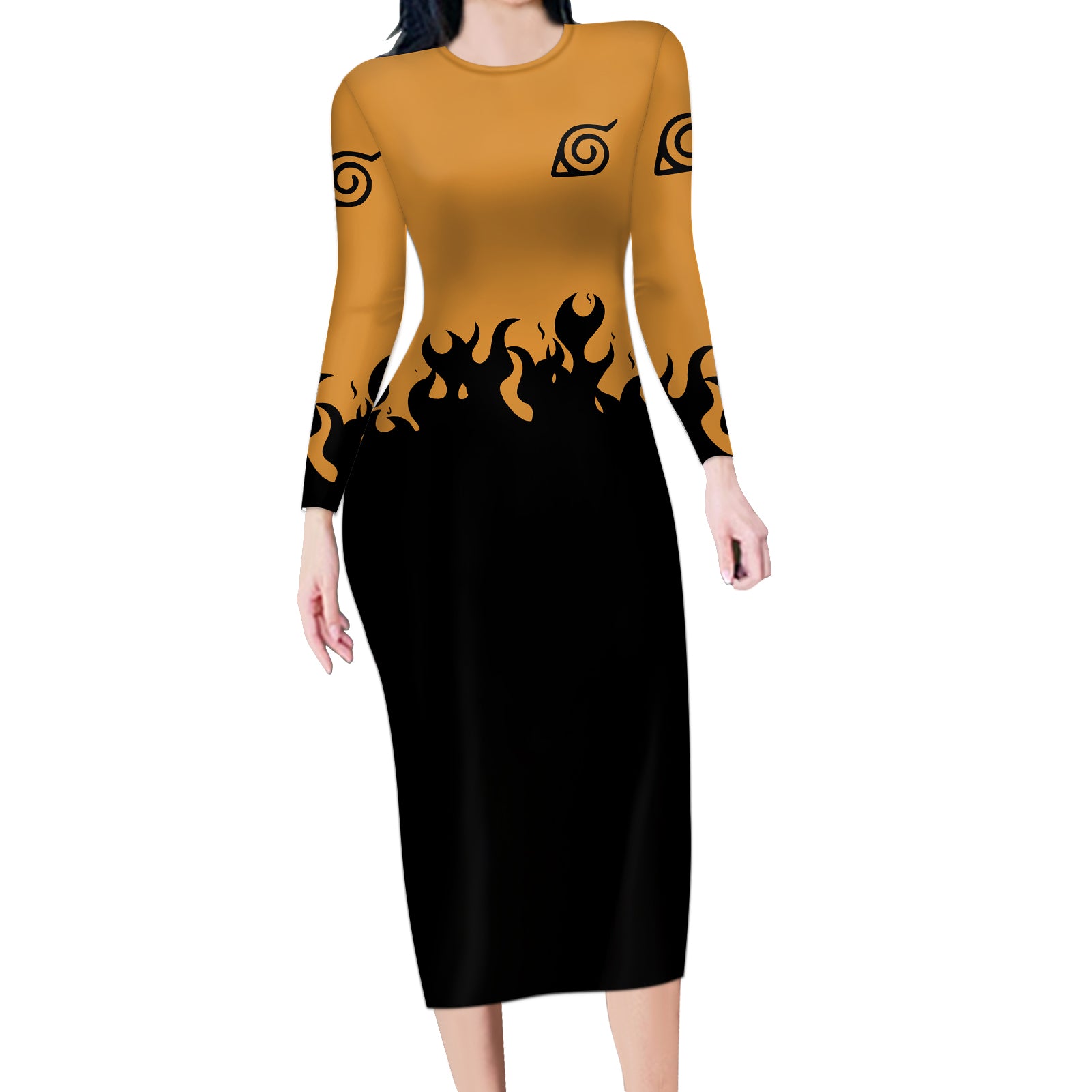 Kurama Sealing Eight Trigrams Symbol Long Sleeve Bodycon Dress Naruto