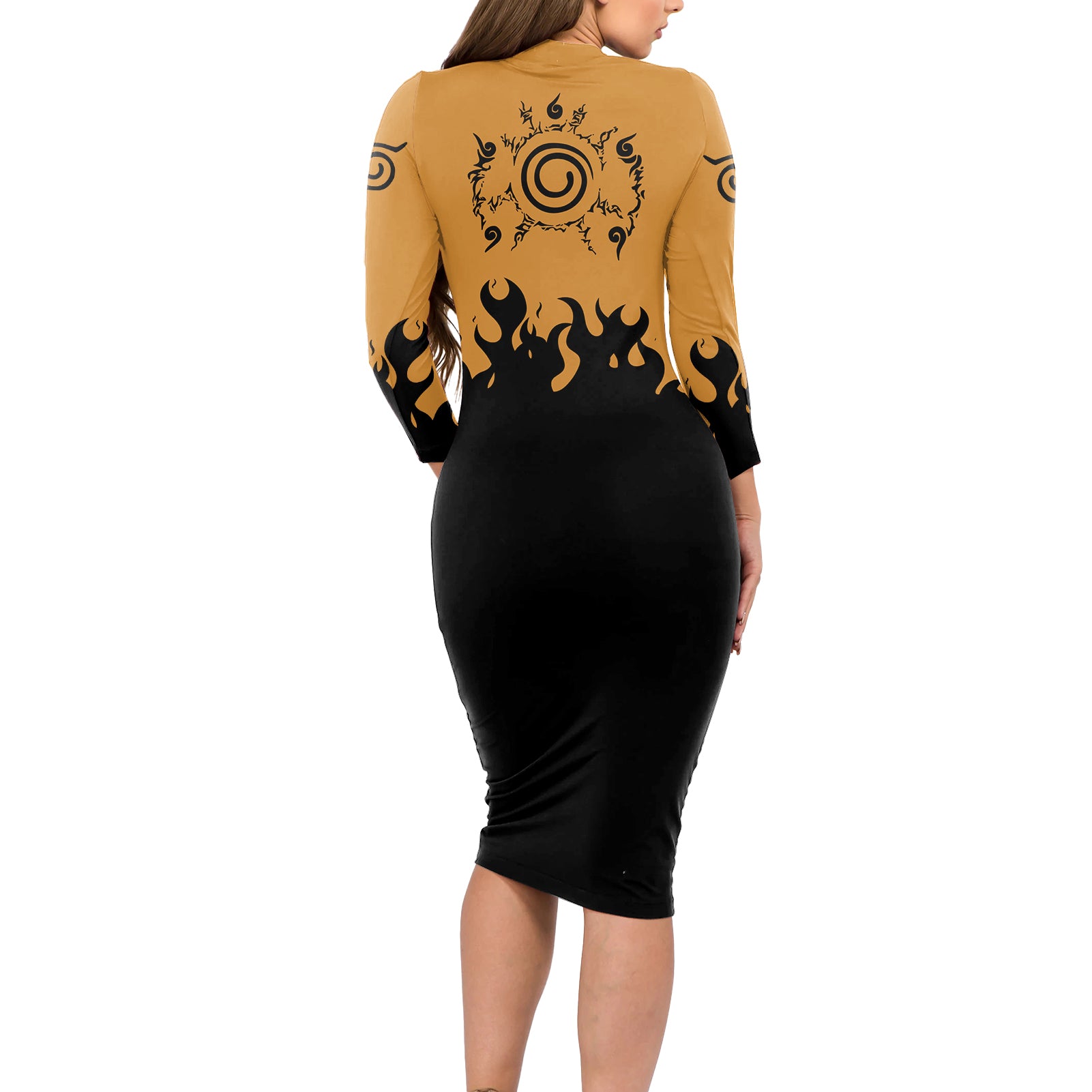Kurama Sealing Eight Trigrams Symbol Long Sleeve Bodycon Dress Naruto