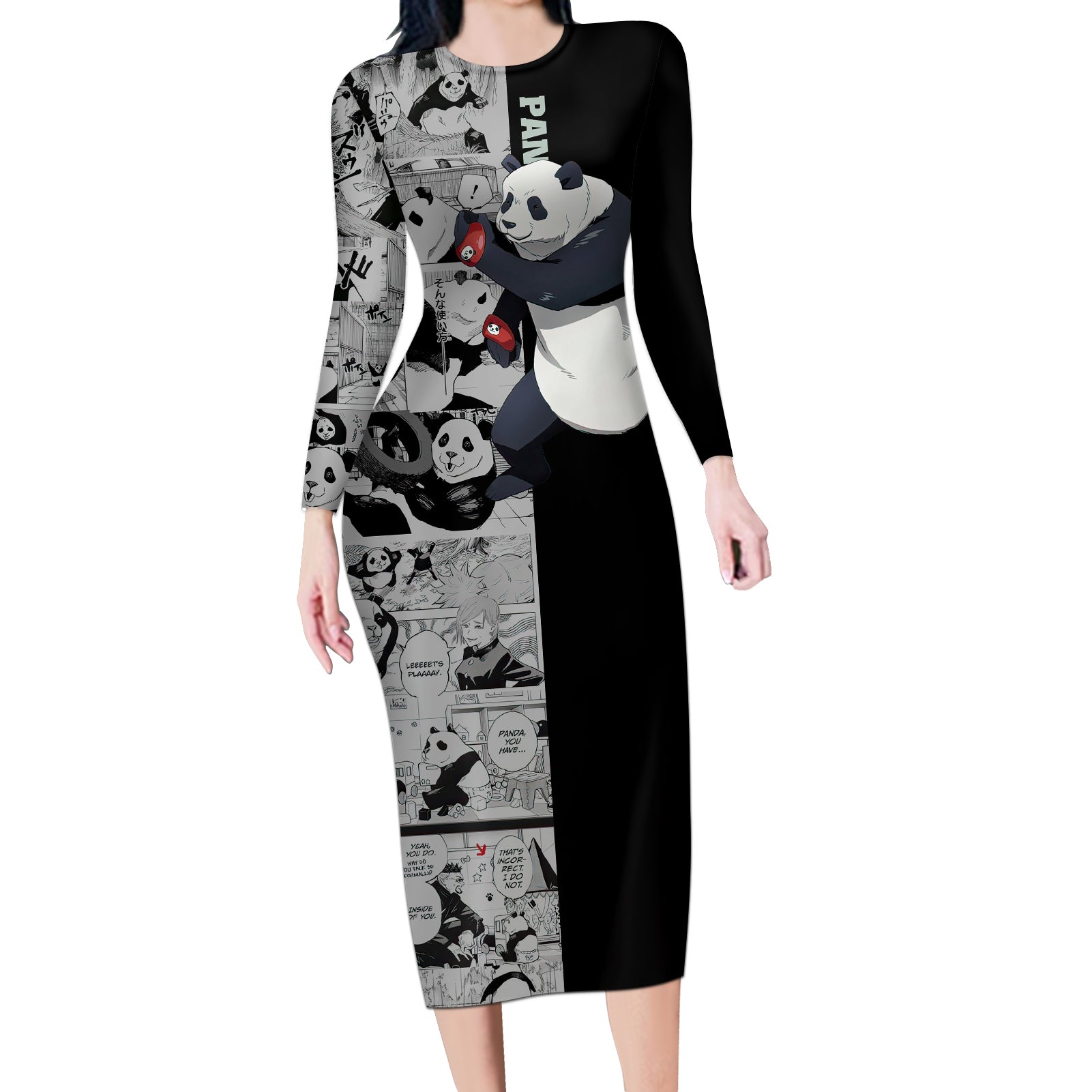 Panda Long Sleeve Bodycon Dress Jujustu Kaisen