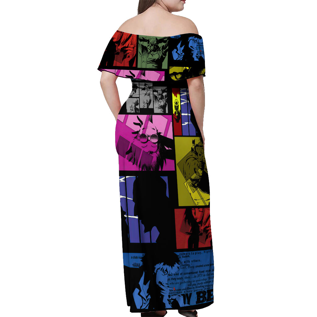 Black Jet Off Shoulder Maxi Dress