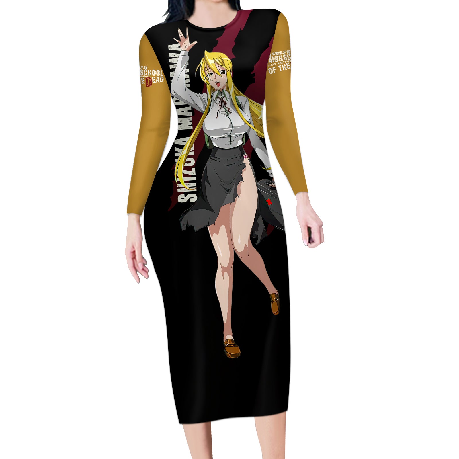 Shizuka Marikawa Long Sleeve Bodycon Dress Highschool Of Dead