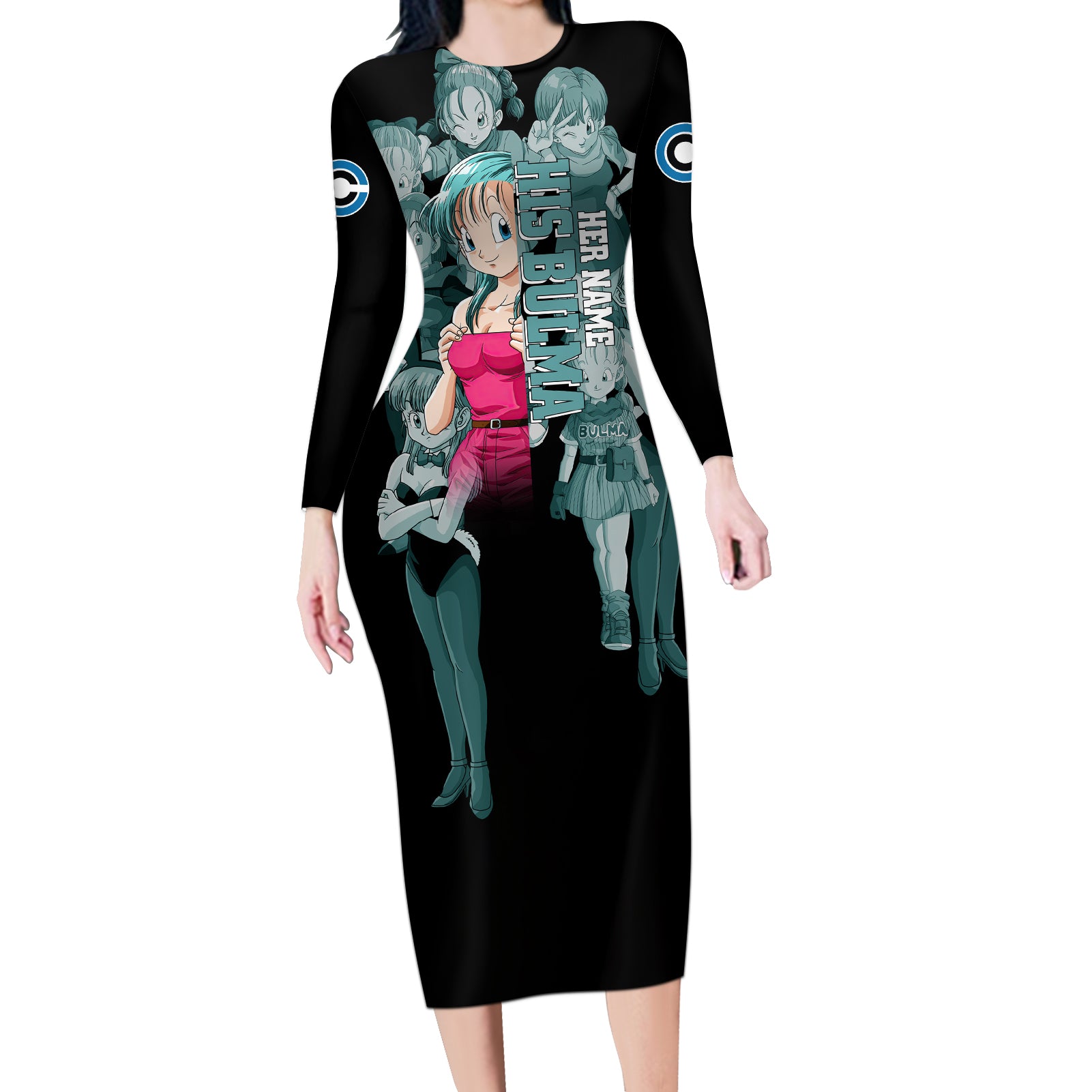 Bulma Long Sleeve Bodycon Dress Dragon Ball